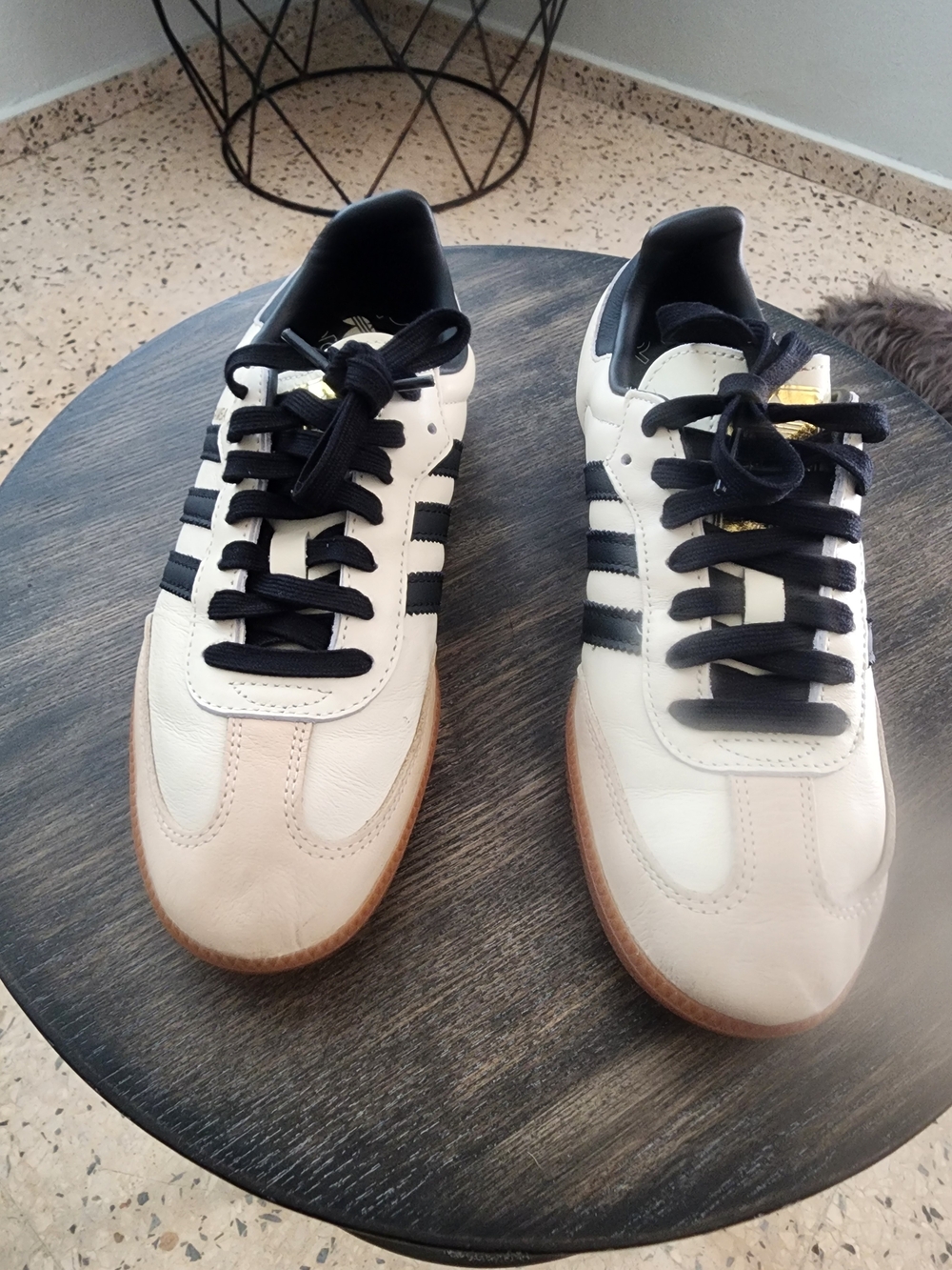 Adidas Samba Beige and Black Samba-Style Leather Sneakers